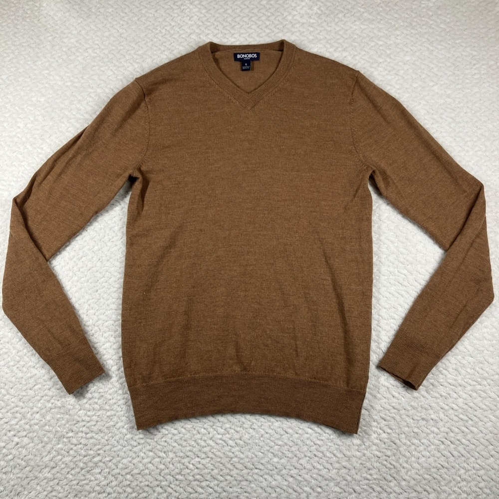Bonobos Sweater Mens Small Brown 100%Merino Wool Knit‎ Pullover